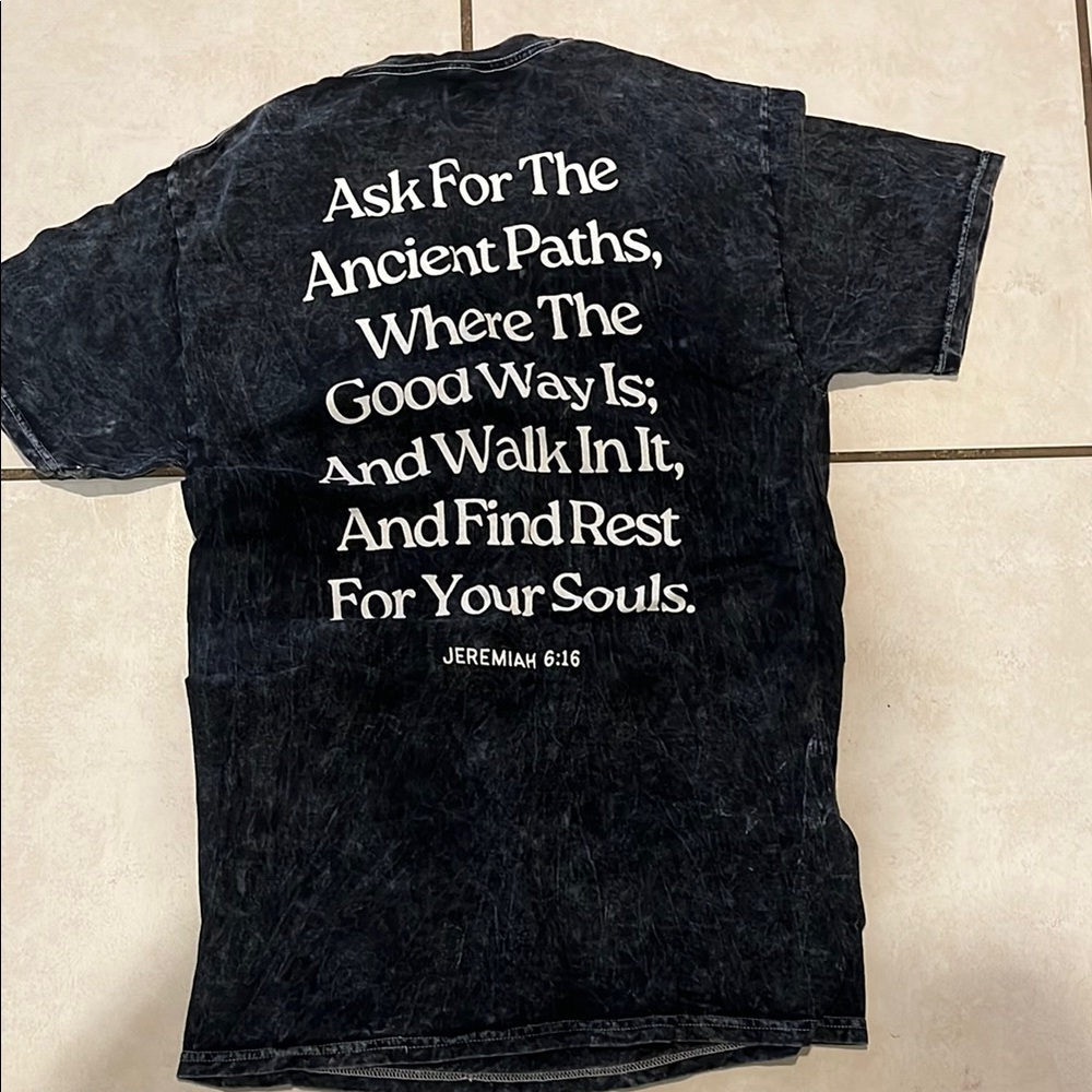 Graphic Scripture Tee - Jeremiah 6:16 - Black Mineral Wash